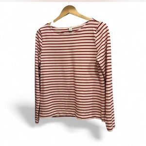 |J.Crew| Long-sleeve Boatneck Red & Cream Striped Breton Top Woman's Size M